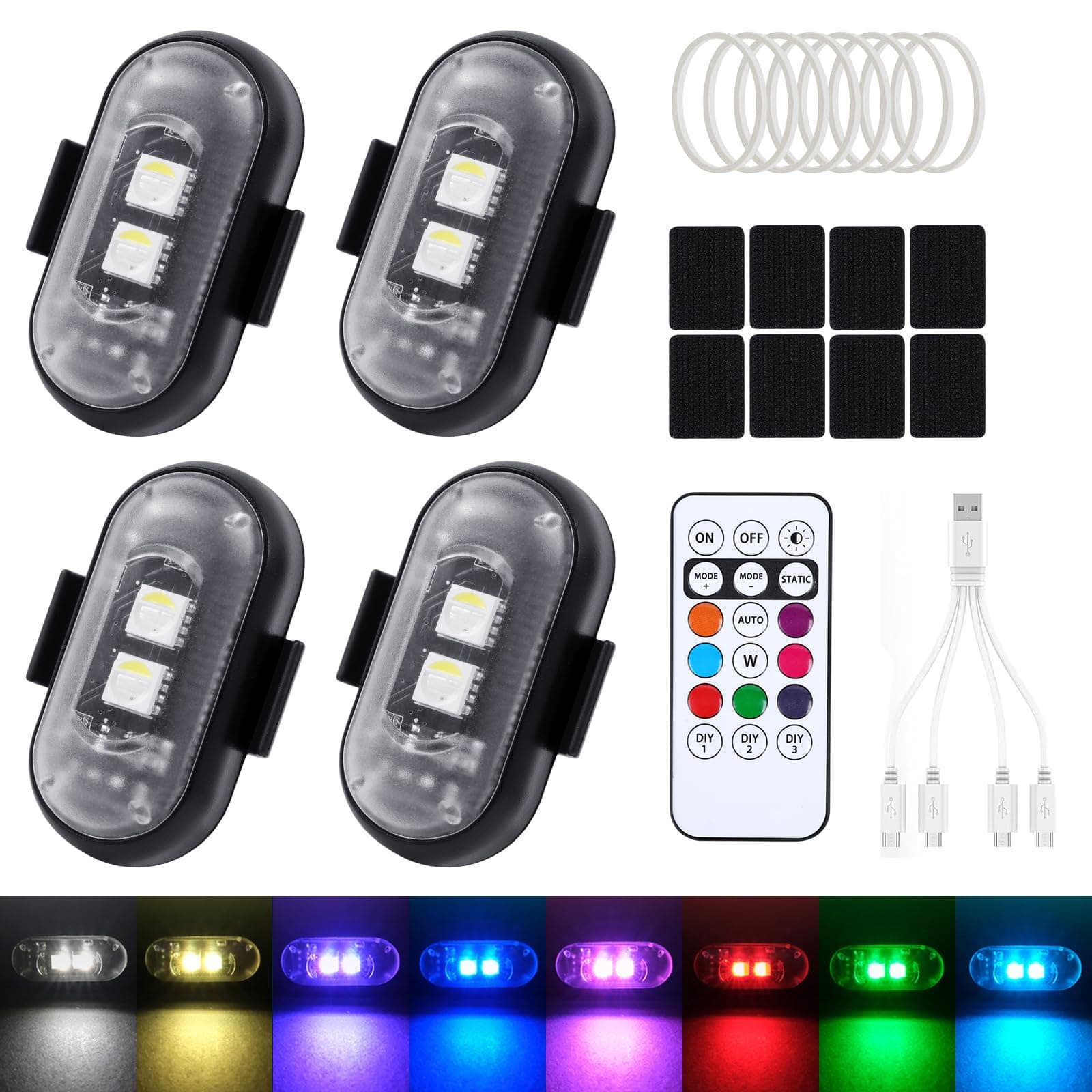 🔥 Super Deal! FIVAVA Kabellose LED Lichter, 4 Stück LED Blitzlicht Auto 8 Farben