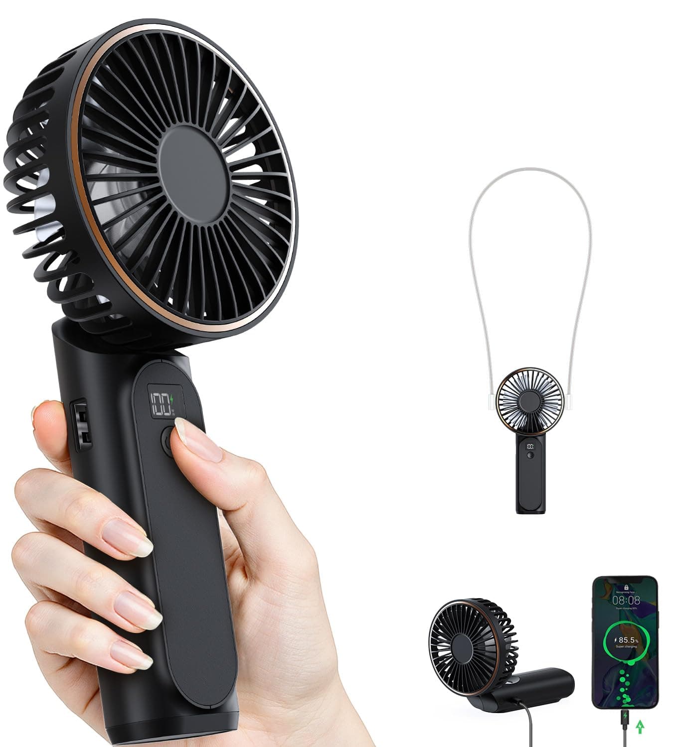 🌬️ Tragbarer Mini-Ventilator mit LED-Display | 180° verstellbar