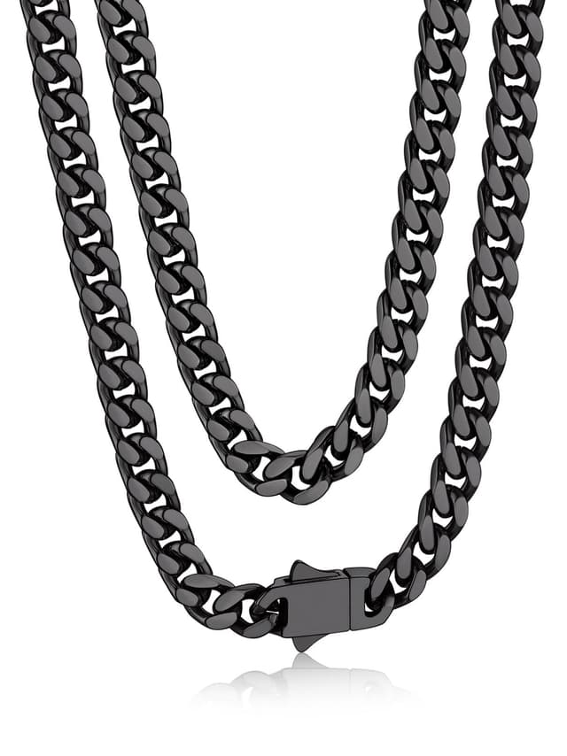 Bandmax Panzerkette Herren 5MM breit Edelstahl Kette Junge Halskette Damen Kubanische Kette Gold/Schwarz Hip Hop Kette Schmuck Accessoire
