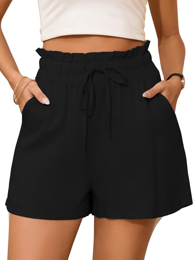 🌞 StylSense Damen Kurze Hose Sommer Leinen Musselin Bermuda Shorts Schwarz XL