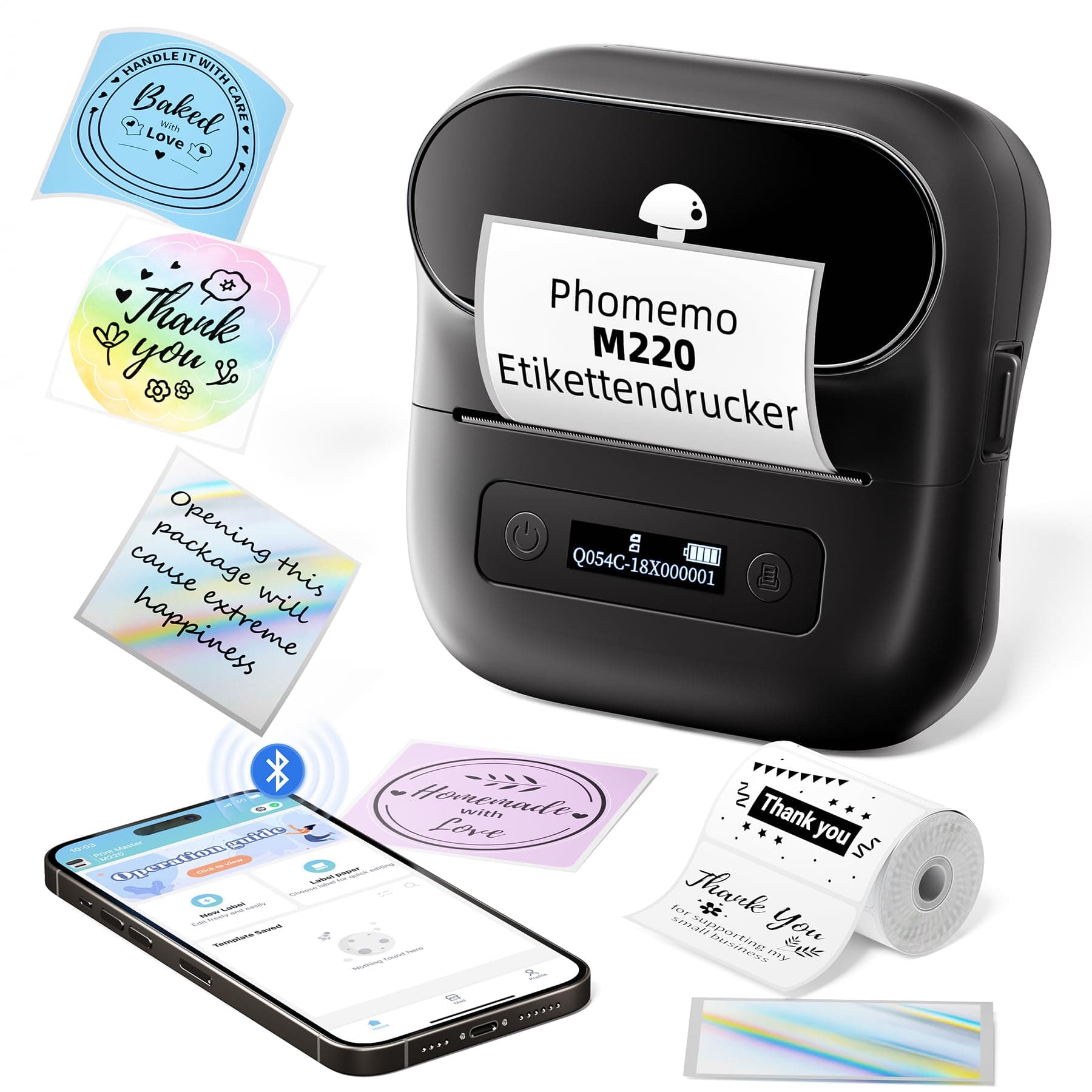 🏷️ Phomemo M220 Etikettendrucker: Thermo Bluetooth Tragbarer Etikettenhersteller