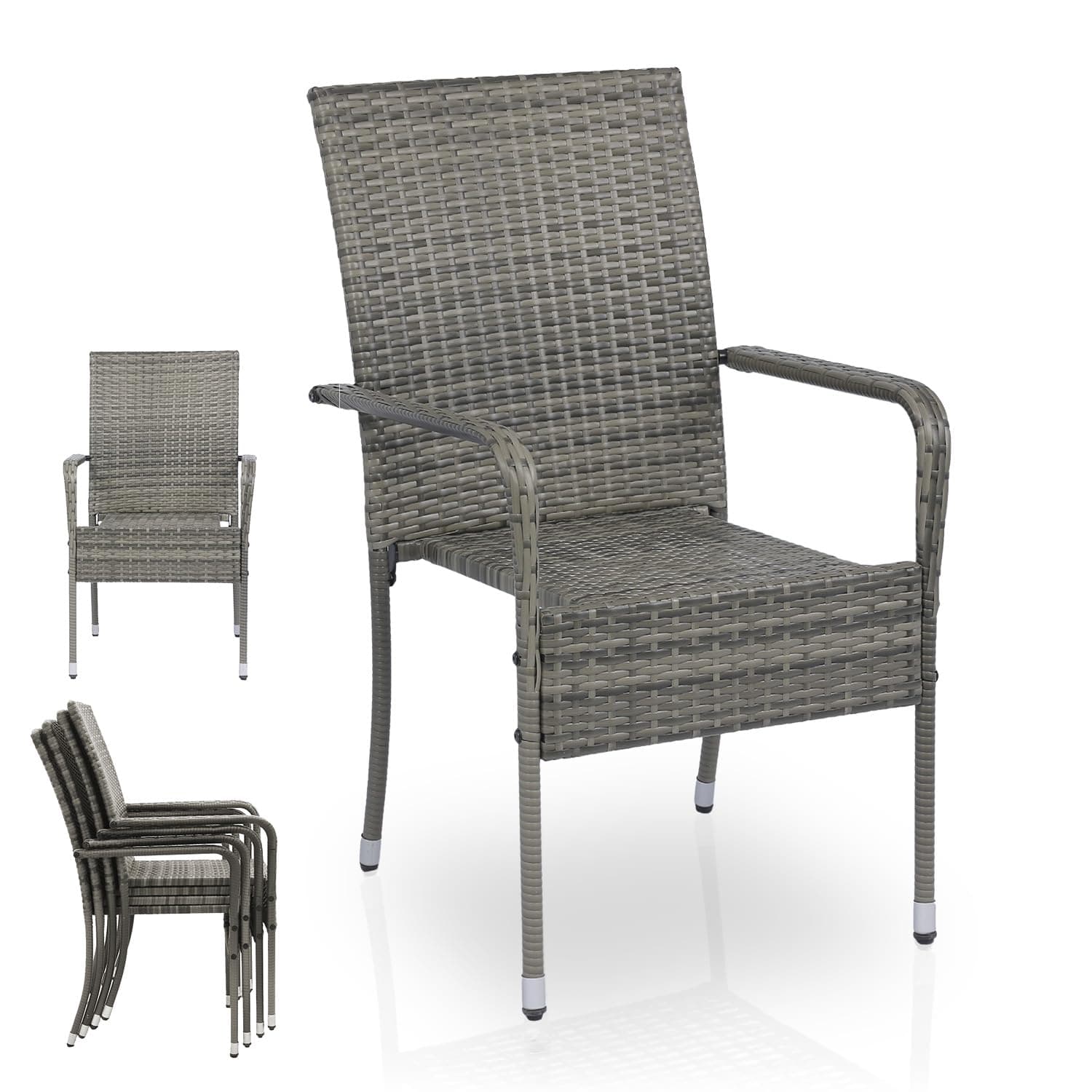 Juskys Polyrattan Gartenstühle Yoro 4er Set mit Armlehnen & Rückenlehne