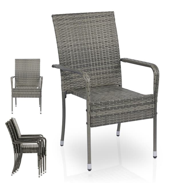 Juskys Polyrattan Gartenstühle Yoro 4er Set mit Armlehnen & Rückenlehne