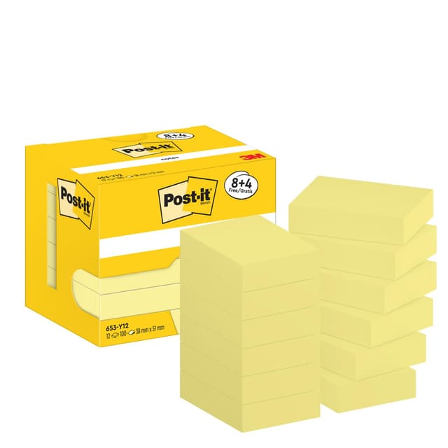 📝 Post-it Notizen Kanariengelb, Packung mit 12 Blöcken 🟡