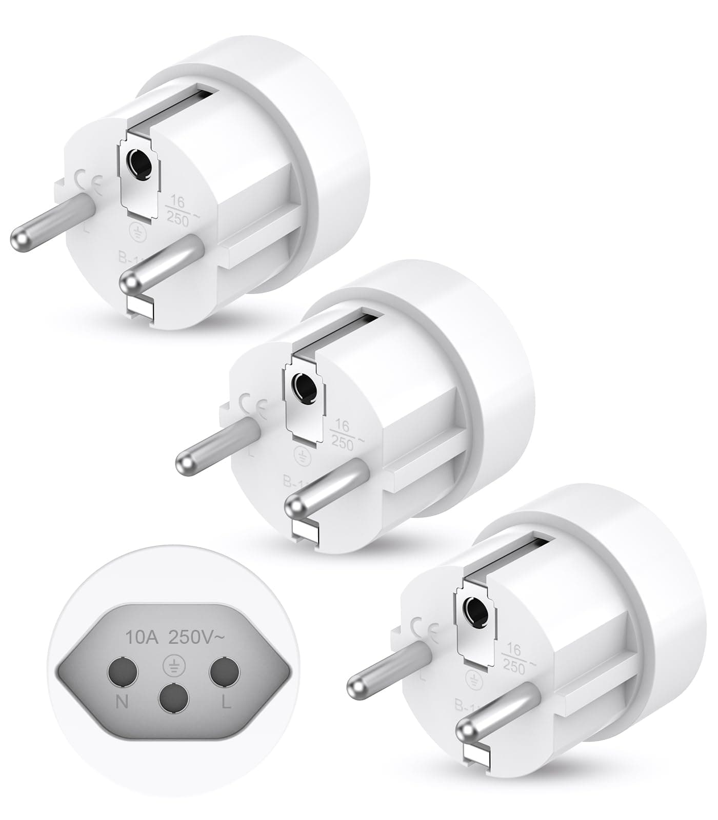 Reiseadapter Schweiz auf EU Adapterstecker, 3 Stück Liechtenstein auf EU Adapterstecker