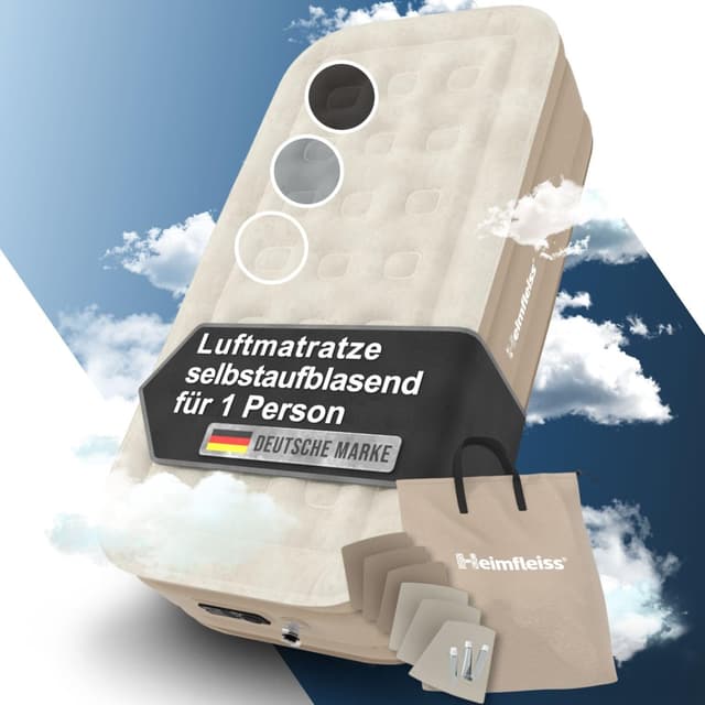 Heimfleiss® Luftmatratze selbstaufblasend 1 Person 🛏️ | Premium Luftbett 100x200 cm | Schnell Aufblasbare Matratze