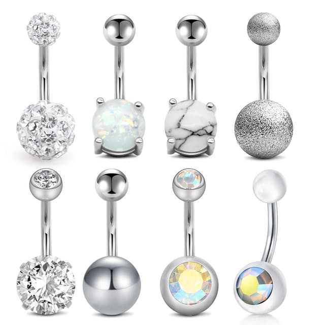 🌟Incaton 14G Bauchnabelpiercing Set mit Kristall Kugeln - 8 Stücke in 8 Stilen!🌟