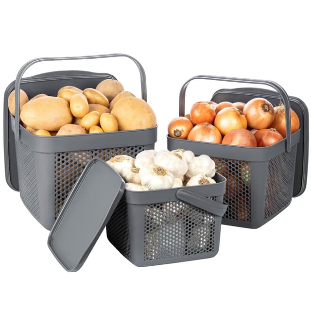 🥔 Uandu Kartoffel Aufbewahrungsbox Küche, Zwiebeln, Knoblauch Aufbewahrung 🧺 - 3er Set Anthrazit (5L+8L+12L)
