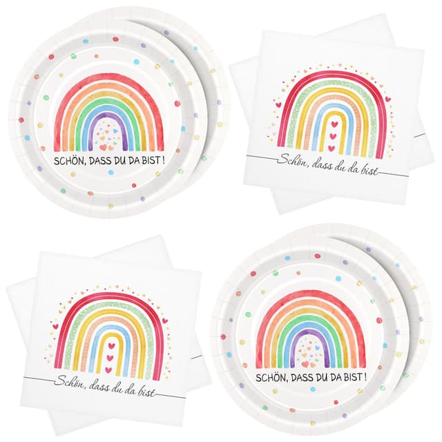 WenmthG 40 Stück Regenbogen Partygeschirr Geburtstag 🌈