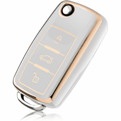 🔑🚗 OATSBASF Autoschlüssel Hülle VW, VW Golf Schlüsselbox, Schlüsselhülle Cover für vw Polo Passat Skoda Seat 3-Tasten (JB-Weiß) Angebot bei HelloDeals