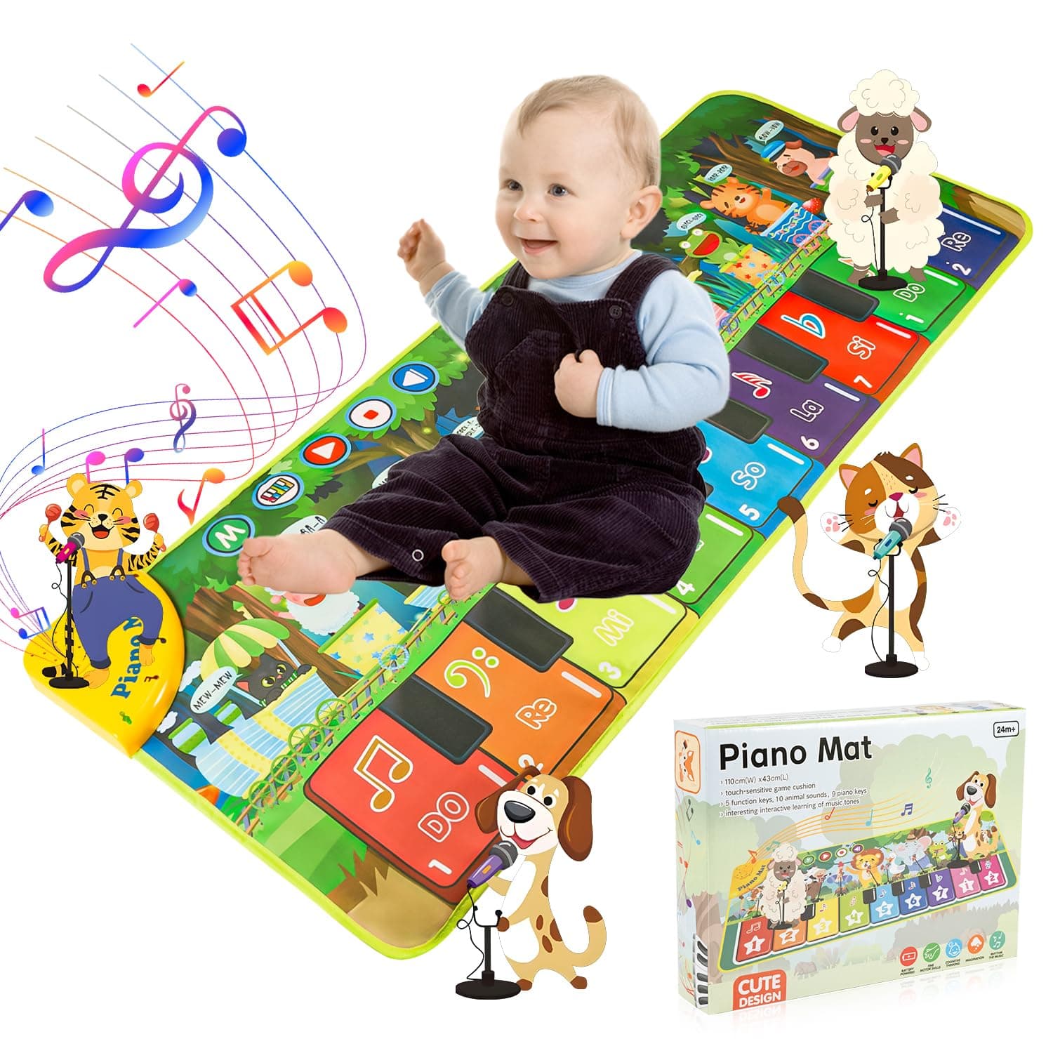 🎹 Carehabi Musikmatte Kinder ab 1 Jahr | Motorikspielzeug | Musikinstrumente mit 19 Liedern und 10 Tieren