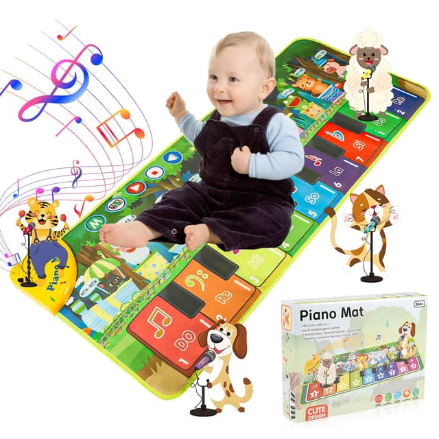 🎹 Carehabi Musikmatte Kinder ab 1 Jahr | Motorikspielzeug | Musikinstrumente mit 19 Liedern und 10 Tieren
