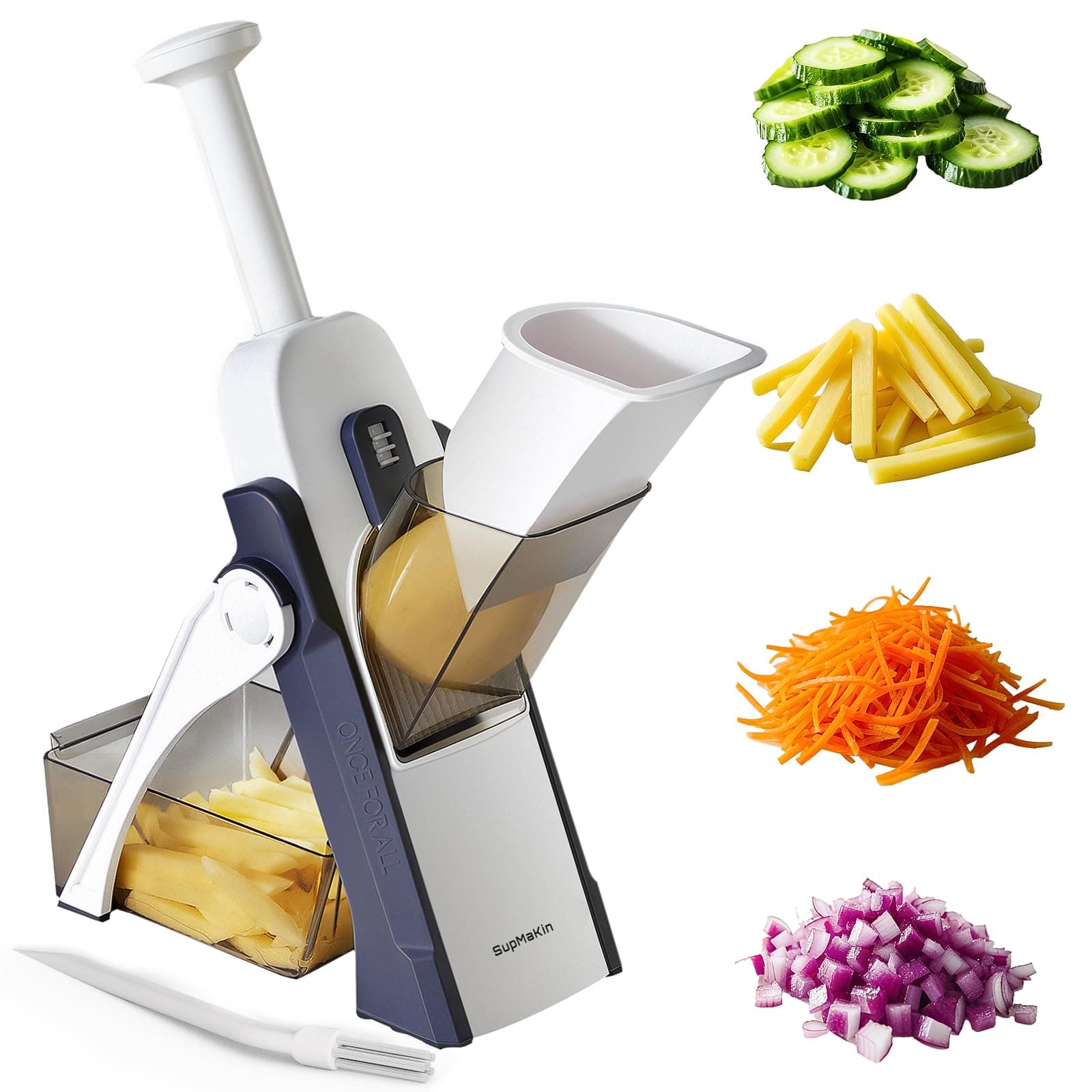 🔪🥒 SupMakin Gemüseschneider | Verstellbarer Gemüsehobel Mandoline | Gemüsehobel Pommesschneider Gurkenhobel Blau 🛒