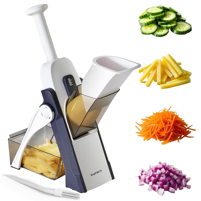 🔪🥒 SupMakin Gemüseschneider | Verstellbarer Gemüsehobel Mandoline | Gemüsehobel Pommesschneider Gurkenhobel Blau 🛒