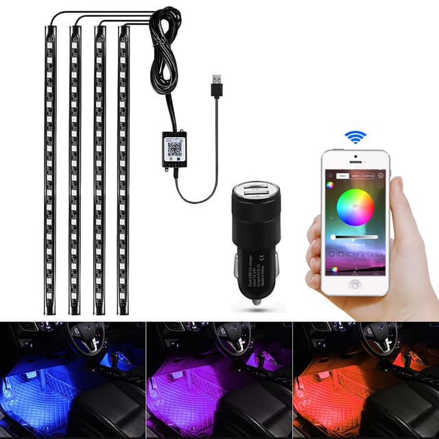 Auto LED Innenbeleuchtung - AIGUOZER 4x18 LED Auto Fußraumbeleuchtung 🚗💡🎶