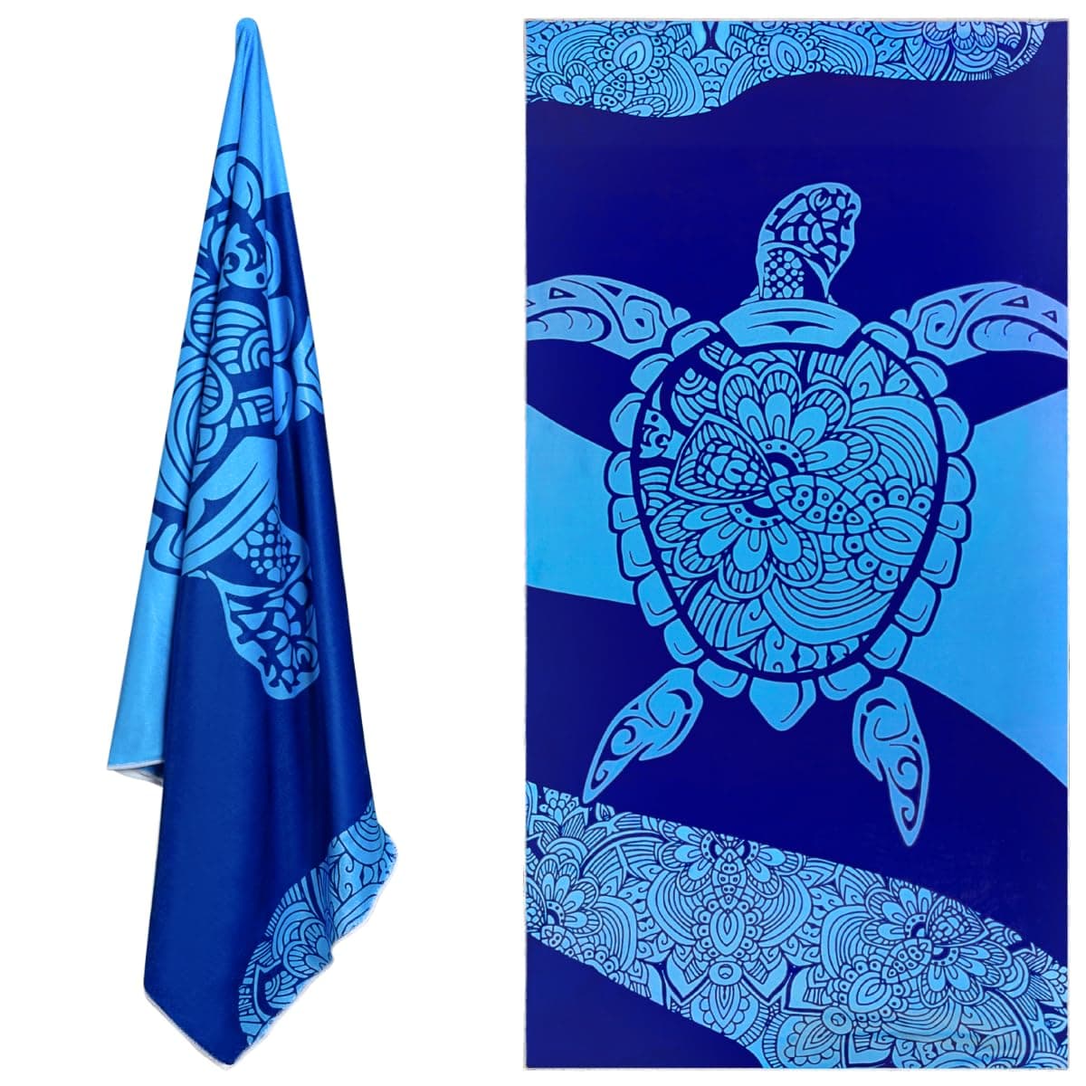 🏖️ LUROON Strandtuch Damen 180 x 90cm Extra Große Handtuch Mädchen Strand Badetuch Frottee Leichtes Camping Reisetuch Super Weiches Großes Blaue Schildkröte