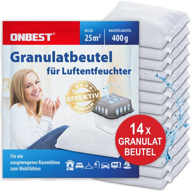 ONBEST Großes 14 x 400g Nachfüllbeutel Granulat Set 🌿 - Entfeuchter gegen Feuchtigkeit, Schimmel & schlechte Gerüche