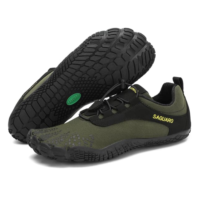 👣 SAGUARO Unisex Barfußschuhe Herren Damen Barfussschuhe Trail Minimalistische Outdoor Fitnessschuhe 46 EU Dunkelgrün 👟