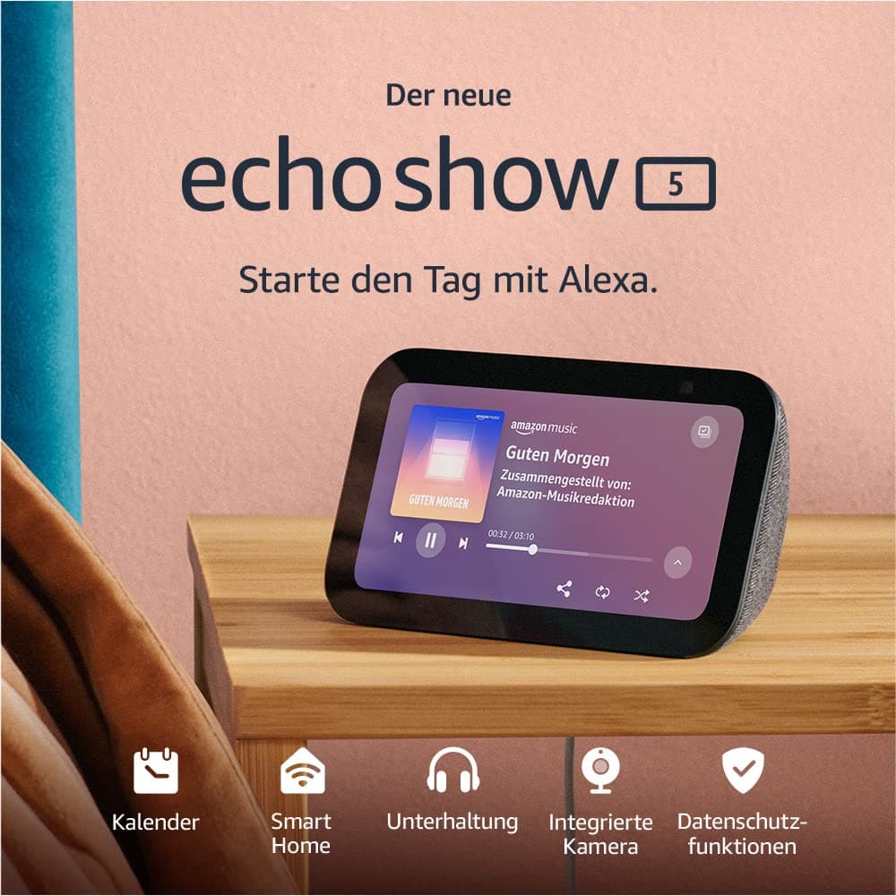 Angebot: Zertifiziert und generalüberholt Echo Show 5 (3. Gen.) 🌟 | Kompakter smarter Touchscreen mit Alexa!