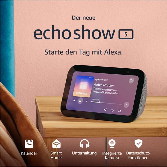 Angebot: Zertifiziert und generalüberholt Echo Show 5 (3. Gen.) 🌟 | Kompakter smarter Touchscreen mit Alexa!