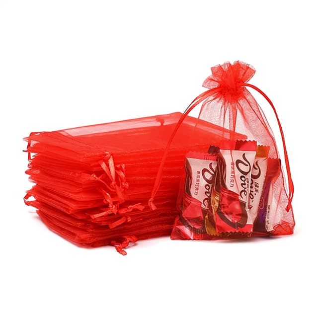 Organzasäckchen 7x9 Rot,100 Stück Organzasäckchen Rot Klein,Tütchen Kindergeburtstag,Kleine Tüten für Süßigkeiten,Geschenktüten Kindergeburtstag für Weihnachten,Ostern Kordelzug Geschenktüten Rot 2 stück (1er Pack)