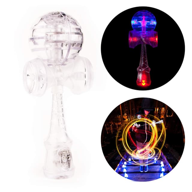 🔴🔵 YoYo Factory Catchy LED Kendama - TRANSPARENT/BLAU/ROT 🟡