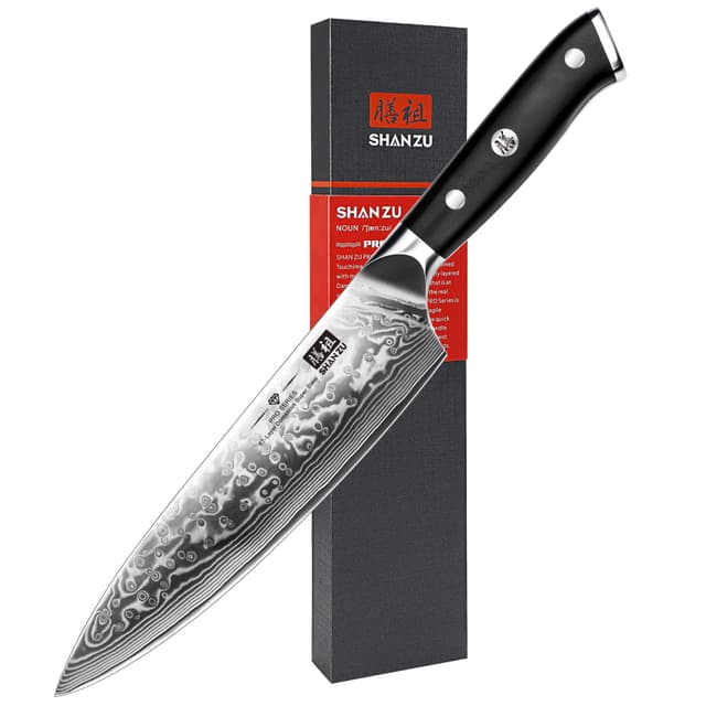 SHAN ZU Damastmesser Kochmesser 67 Schichten Damaststahl Küchenmesser mit G10 Griff 20CM - PRO Series Damast Kochmesser 🌟