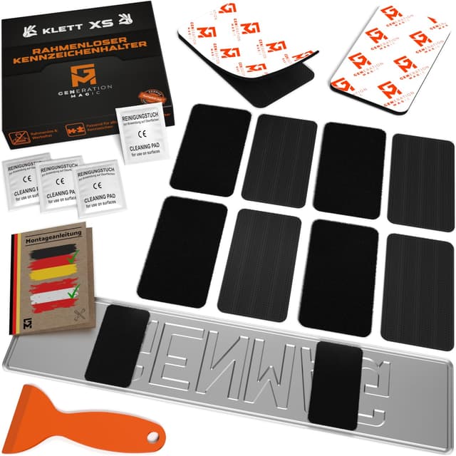 GENMAG® Klett Kennzeichenhalter Rahmenlos [Extra-Stark & Universal] Auto & Motorrad Kennzeichenhalter Klett
