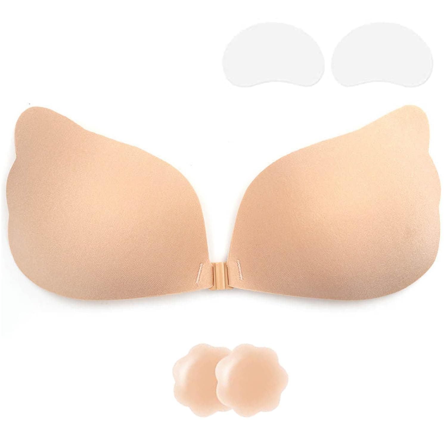 Klebe BH Push up Ohne Träger Unsichtbarer Trägerloser BH zum Kleben Sticky Bra Rückenfreier Klebe-BHs Trägerlos Klebebh Damen Klebepads Große Brust Kleine Brüste für Rückenfreies Kleid und Brautkleid B Beige 🌟