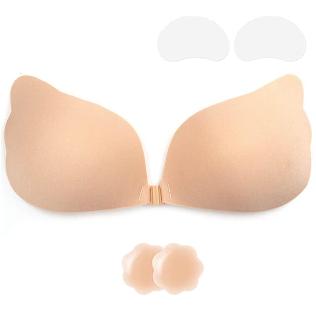 Klebe BH Push up Ohne Träger Unsichtbarer Trägerloser BH zum Kleben Sticky Bra Rückenfreier Klebe-BHs Trägerlos Klebebh Damen Klebepads Große Brust Kleine Brüste für Rückenfreies Kleid und Brautkleid B Beige 🌟