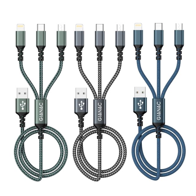 🔌📱 GIANAC Multi USB Kabel [3Stück 1.2M] - Universelles Schnellladekabel für iPhone, Android, Galaxy 🌈