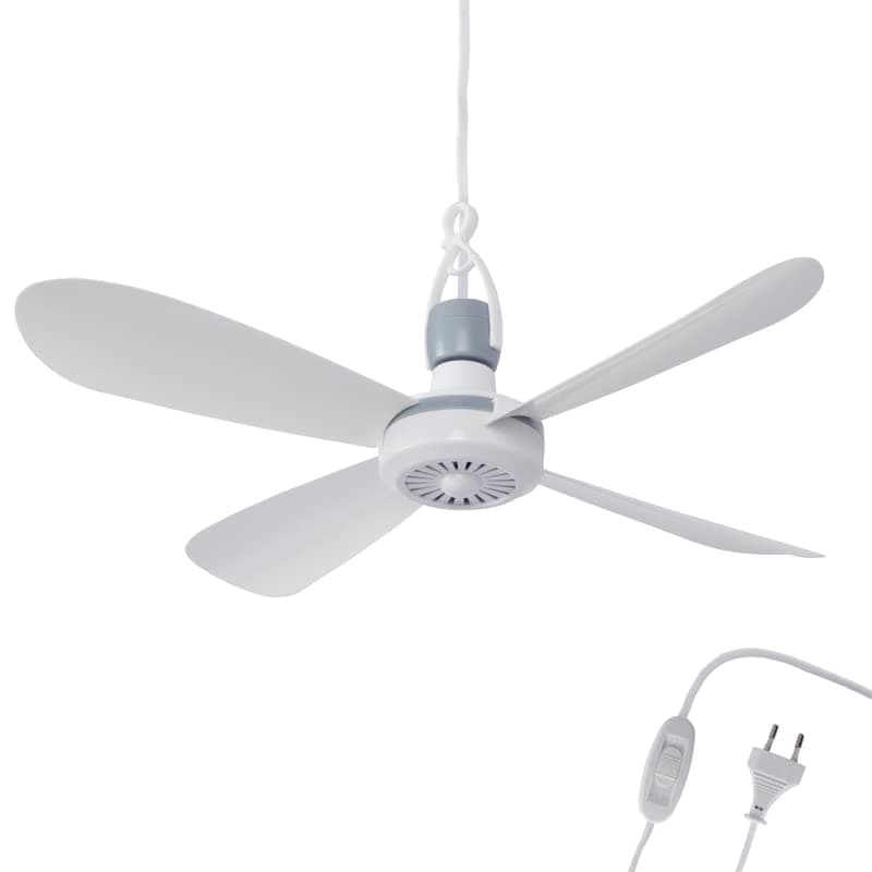 🌀 Bestlivings Mobiler Deckenventilator Weiß (5m XXL Kabel) mit Stecker und Schalter, 220V-240V / 5 Watt, Ø40 cm Decken Ventilator mit Aufhänger 🌀