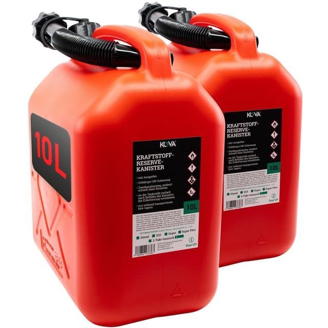 KOVA® 2x Benzinkanister 10L ROT Dieselkanister Reservekanister Kraftstoffkanister
