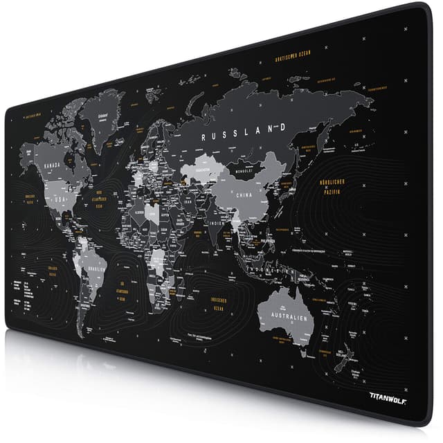 😎 Titanwolf XXL Gaming Mauspad 900x400x3 mm - Weltkarte schwarz