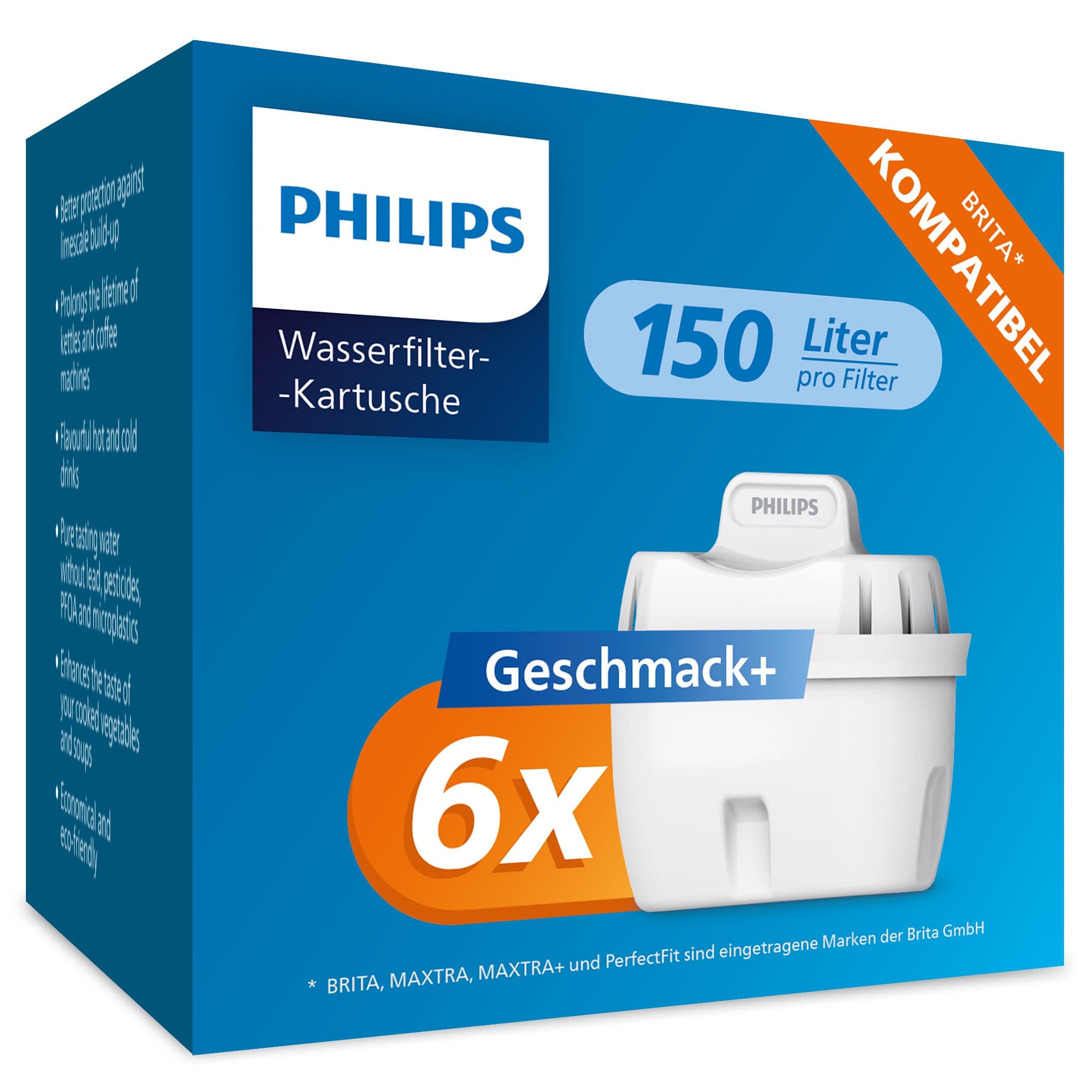 🌊🌿 Philips Wasserfilter-Kartuschen 6er-Pack | Reduziert MIKROPLASTIK, CHLOR, KALK, SCHWERMETALLE