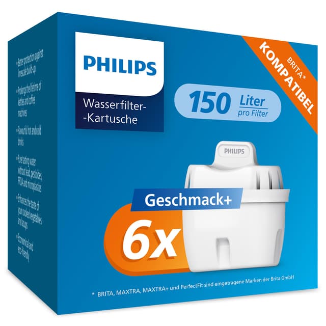 🌊🌿 Philips Wasserfilter-Kartuschen 6er-Pack | Reduziert MIKROPLASTIK, CHLOR, KALK, SCHWERMETALLE