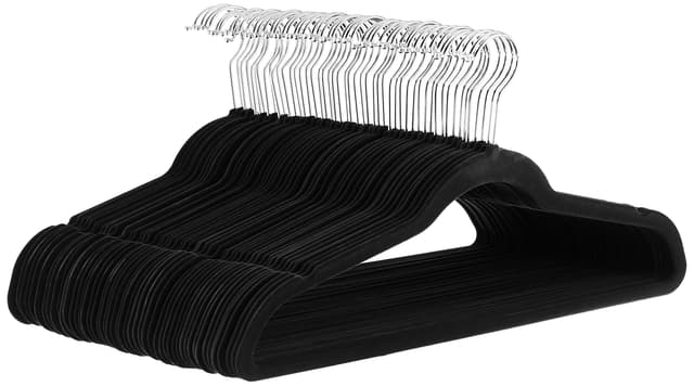 👔👗🧥Amazon Basics Schmale und rutschfeste Kleiderbügel für Hemden/Anzug/Kostüm, 50er-Pack, Schwarz Schwarz 50er-Pack ohne Krawattenhalter - Angebot