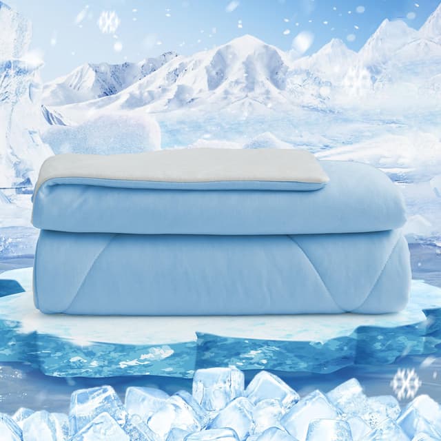 🌬️🌡️ HOMFINE Kühldecke Doppelseitig Kühlende Decke - Leichte Kühldecke für Menschen Q-Max > 0,4 Sommerdecke Kühlend Selbstkühlende Decke Sommer Decke Cooling Blanket für Bett, Blau, 150 x 230 cm 🌡️🌬️
