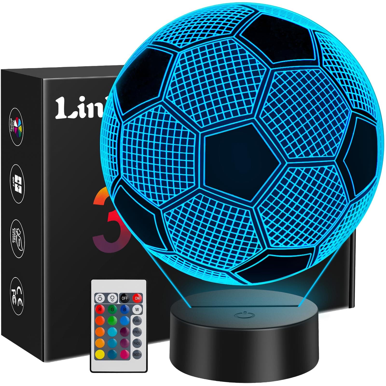 Linkax Fussball Geschenke Jungen Mädchen, Fußball 3D Nachtlicht Kinder Zimmer Deko