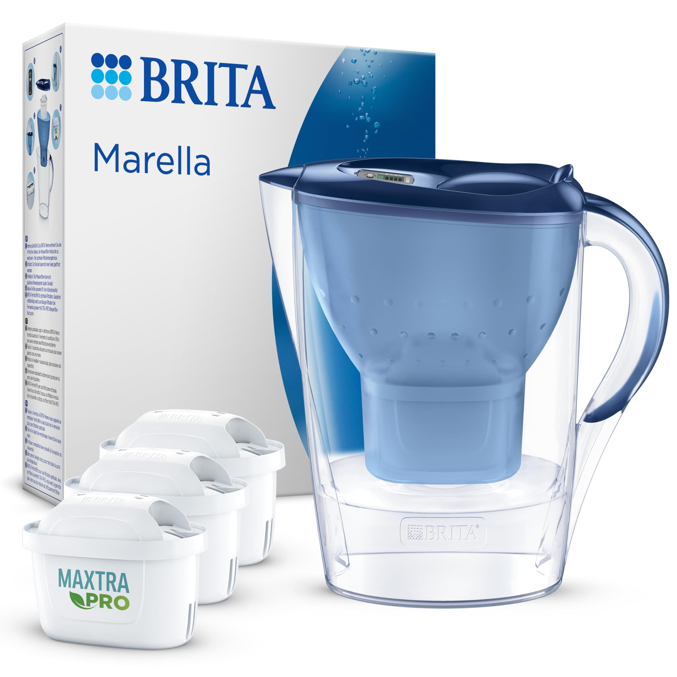 BRITA Wasserfilter Kanne Marella blau (2,4l) inkl. 3x MAXTRA PRO All-in-1 Wasserfilterkartusche
