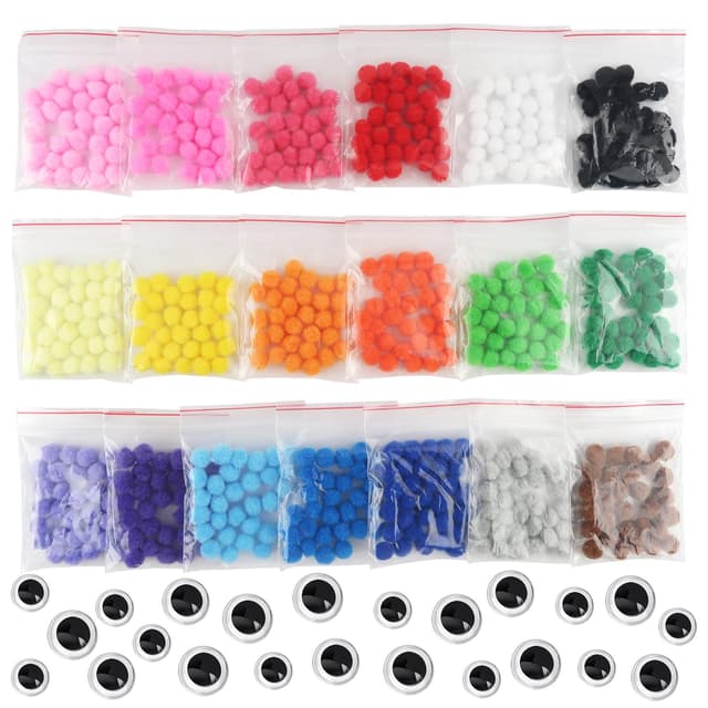 TOAOB 570 Stück Pompons 10 mm Bunte Pompom Flauschigen Plüsch Bälle Kunst Bommel mit Wackelaugen