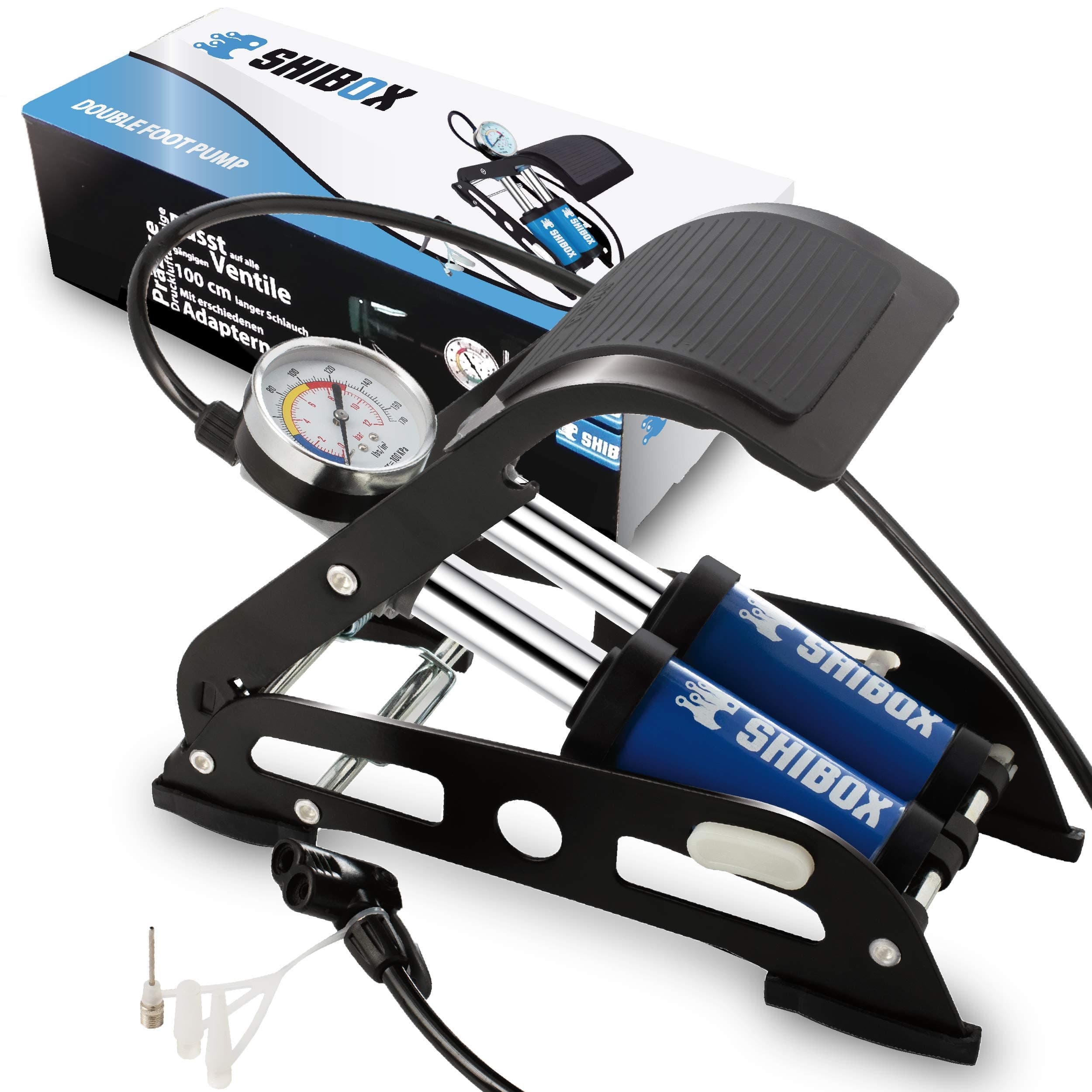 🚴‍♂️🔧 Fußpumpe Fahrrad mit Manometer und extra langem Schlauch