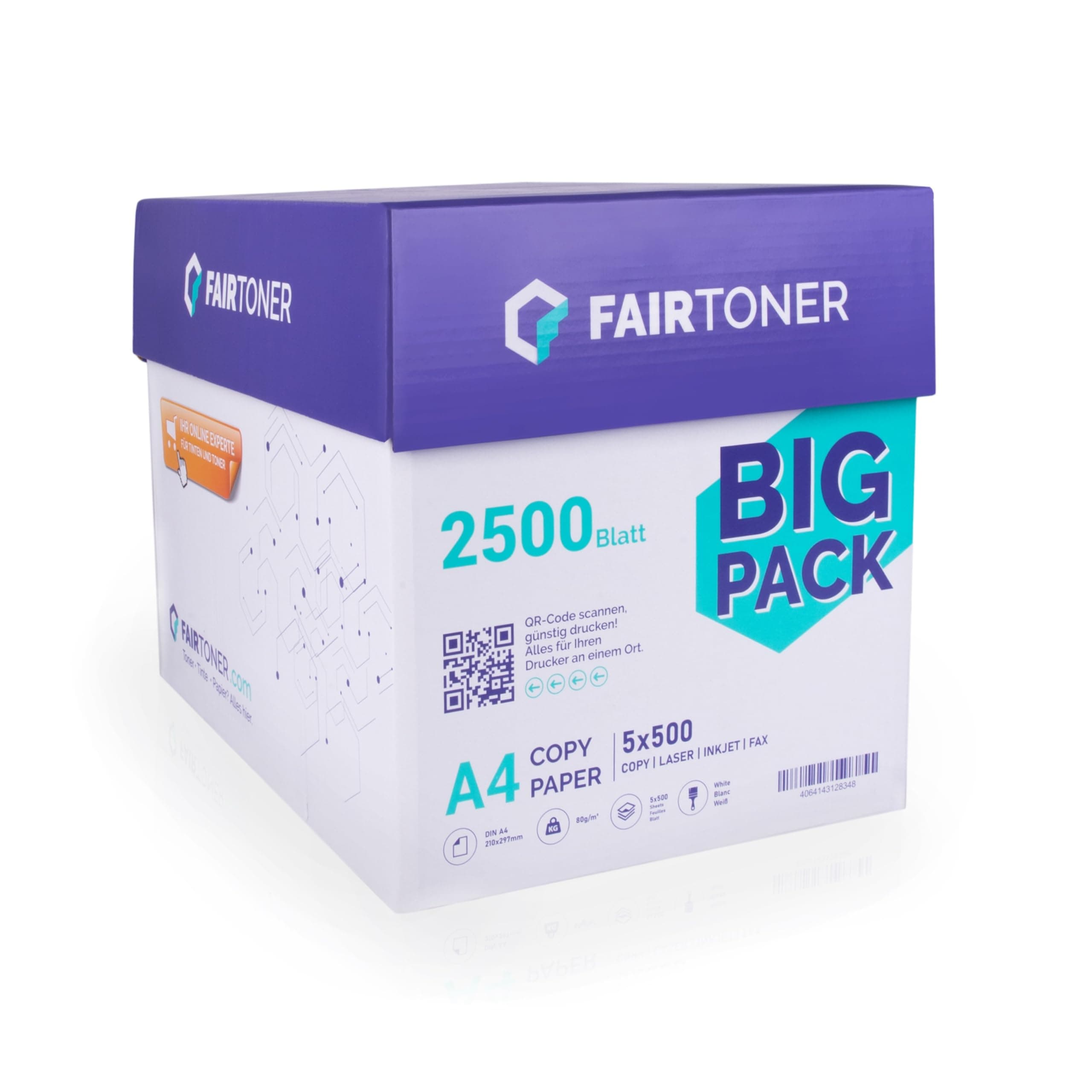 📄🖨️ FairToner Kopierpapier 2500 Blatt DIN-A4 80g, Weiß (5 x 500 Blatt / 5er Pack) 📦✨