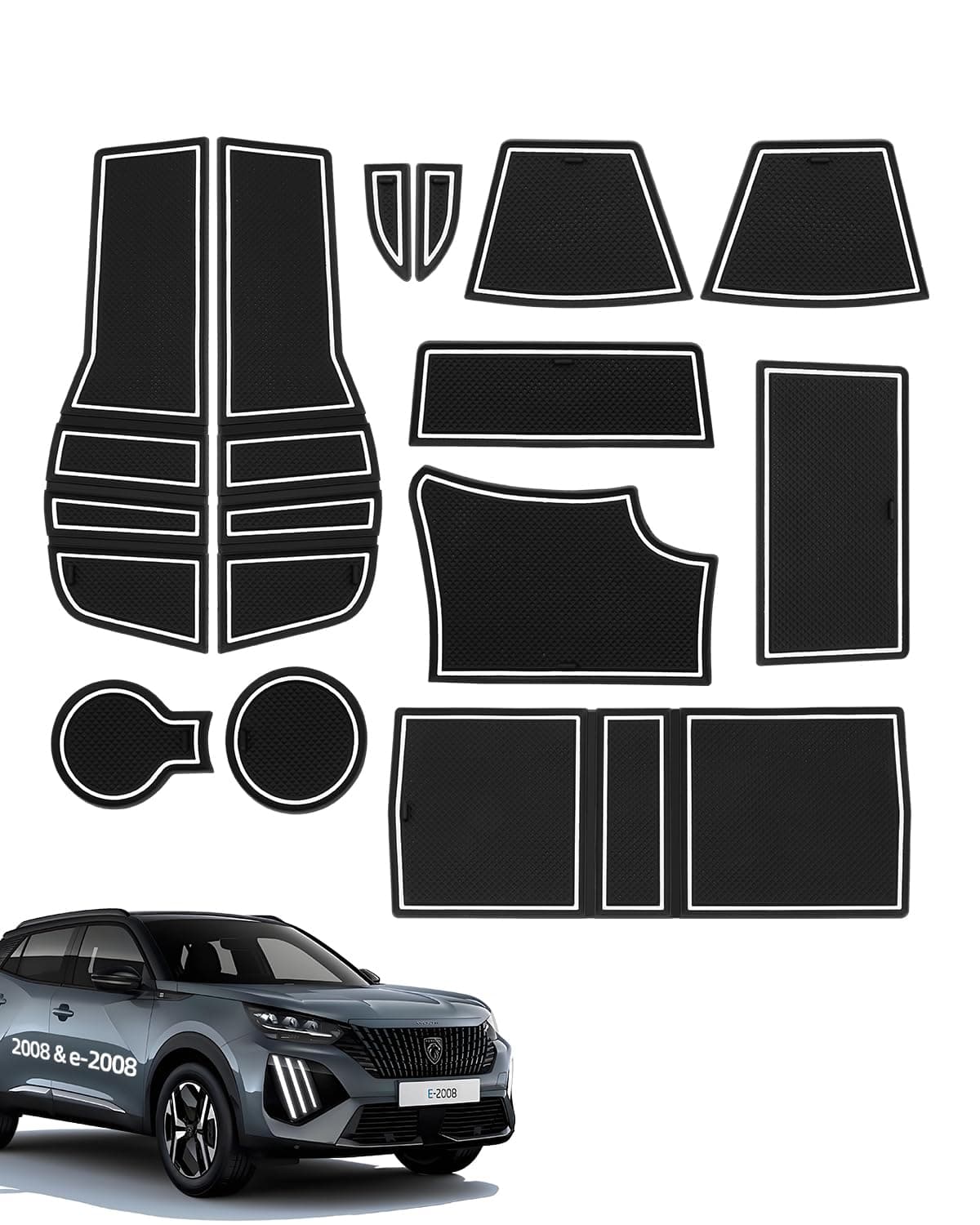 LANGBEAN Antirutschmatten für Peugeot 2008 e-2008 12 Stück Schwarz & Weiß 🚗