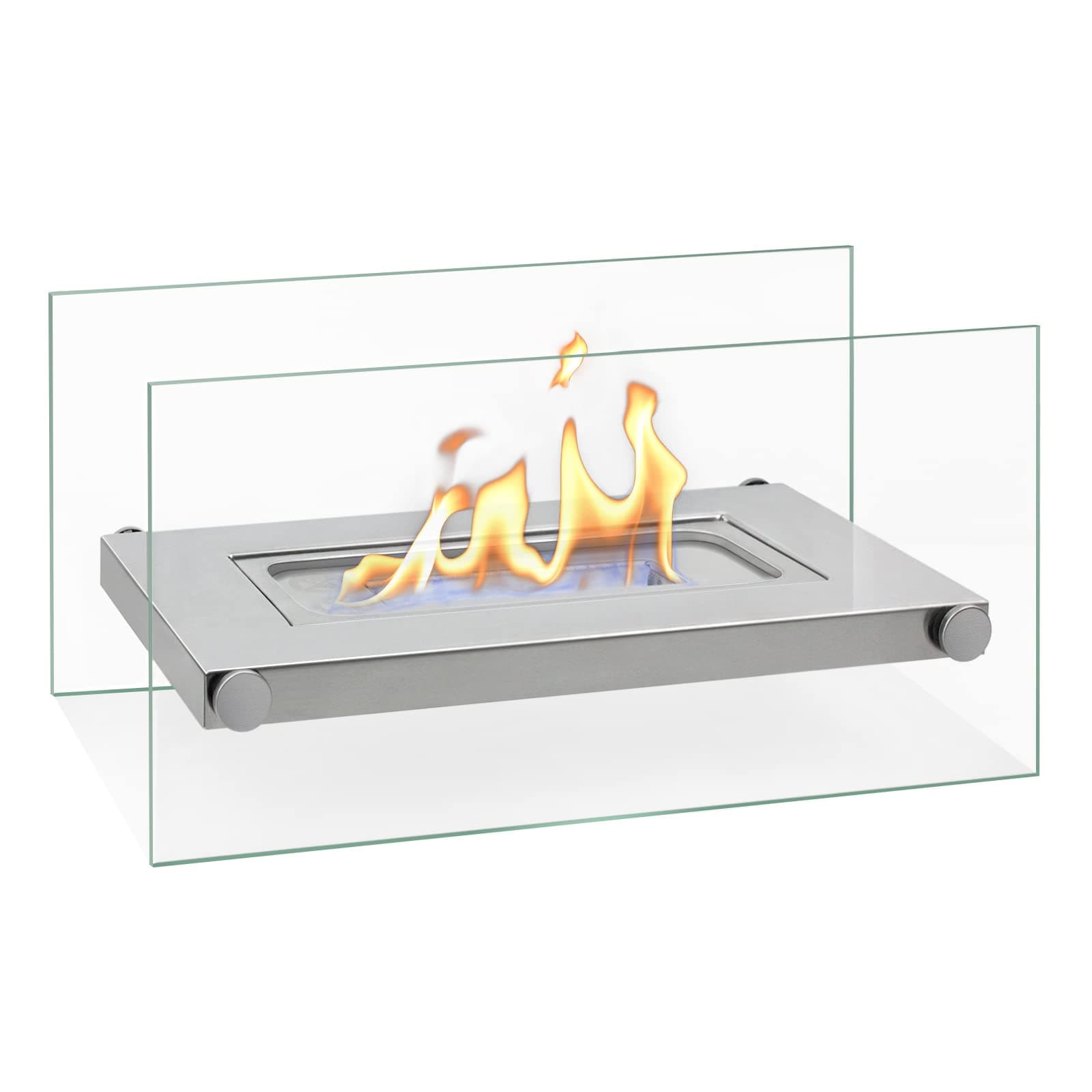 🔥 BRIAN & DANY Tragbarer Bio Ethanol Kamin Tischkamin Tischfeuer mit Löschhilfe und Trichter, Silber 🔥