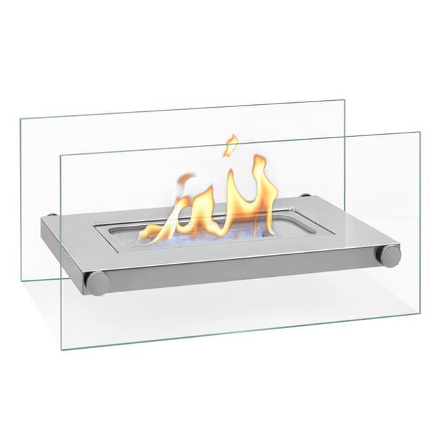 🔥 BRIAN & DANY Tragbarer Bio Ethanol Kamin Tischkamin Tischfeuer mit Löschhilfe und Trichter, Silber 🔥
