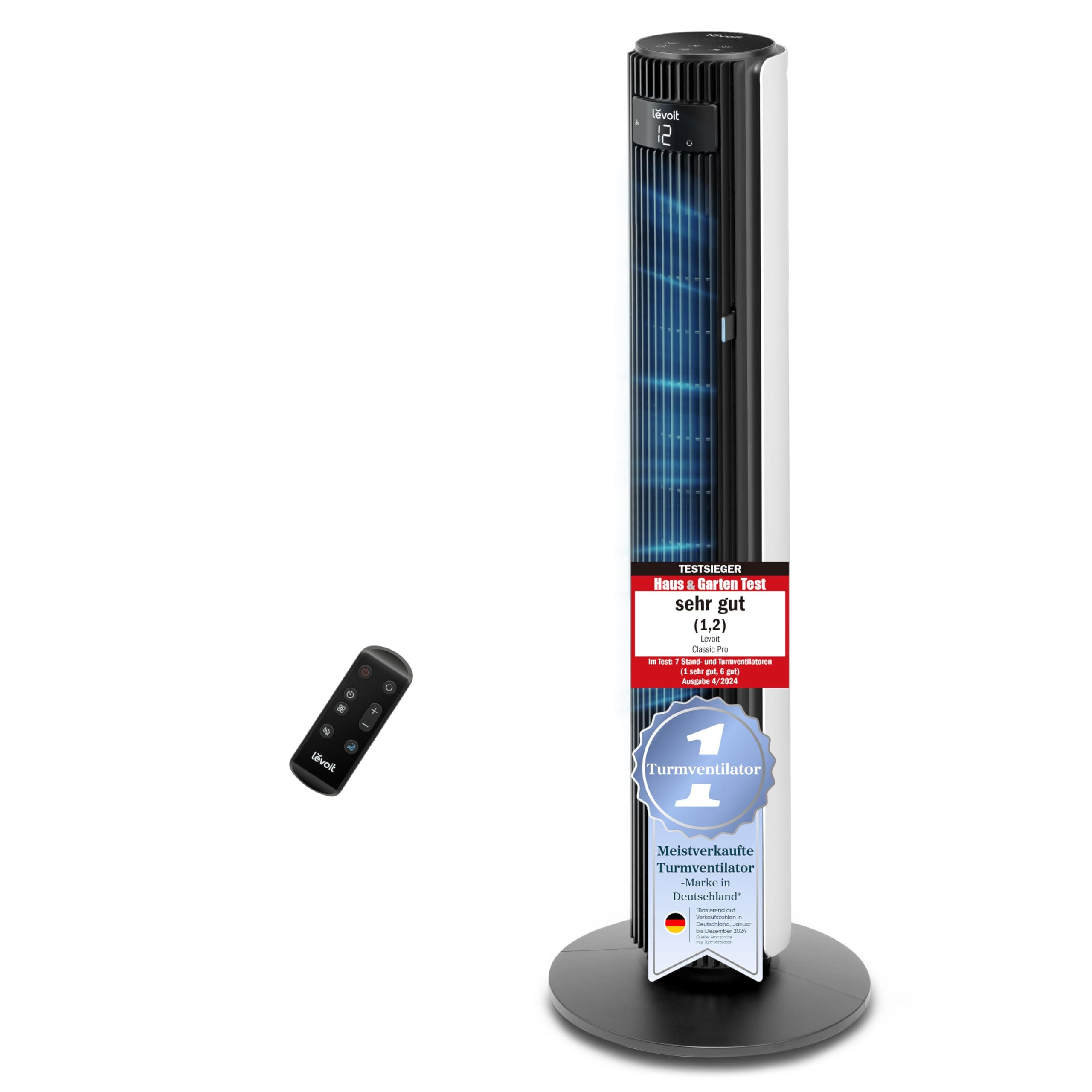 Levoit - DC Motor großer Turmventilator 🌀 - sehr leise Ventilator 🌬️ - Fan mit Fernbedienung Kühlung 🌡️ - 90° Oszillierender Tower Fan 🔄 - 7,9m/s Geschwindigkeit 🌪️ - Standventilator 4 Modi/12 Stufen/12 Std Timer