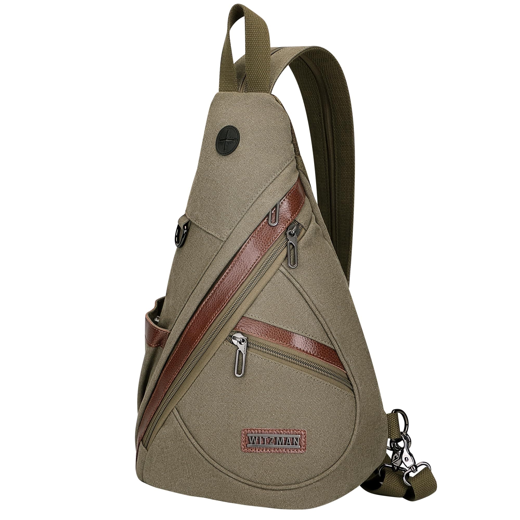 WITZMAN Sling Bag Herren 🎒 Umwandelbarer Sling 3 in 1 Schultertasche Rucksack Travel Crossbody Bag Daypack Herren Armeegrün