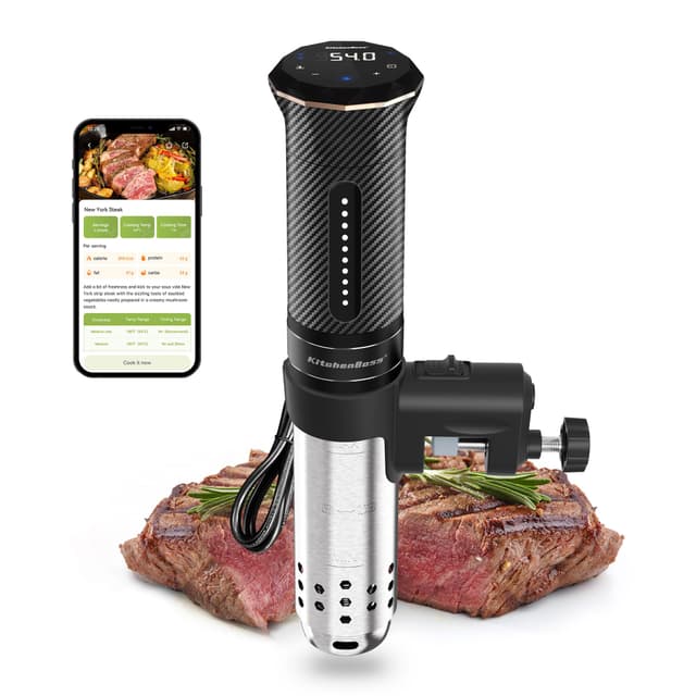 🍲 KitchenBoss Sous Vide Garer Stick WiFi 📱: Sous Vide Stab Wi-Fi Präzisionskocher 🌡️ Immersion Tauchzkulator 🌀 App-Steuerung IPX7 Wasserdicht Ultra-leise LED Touch Display 1100W 40℃-90℃