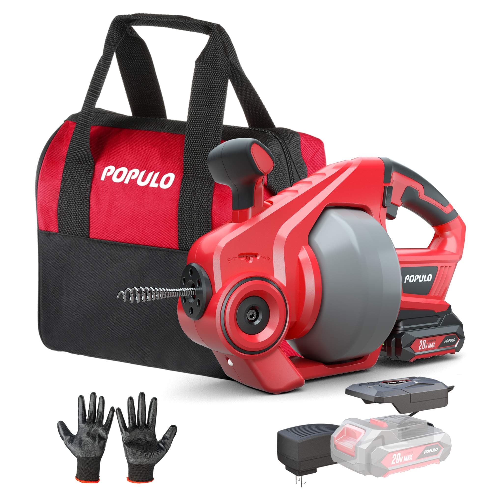🛠️ POPULO Rohrreinigungsspirale Akku-Rohrreiniger, 7,6m 18V Elektrischer Abflussreiniger